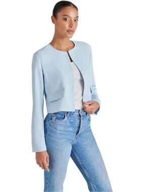 Women Sky Blue 100% Polyester Long Sleeve Collarless Polyester Serenea Blazer